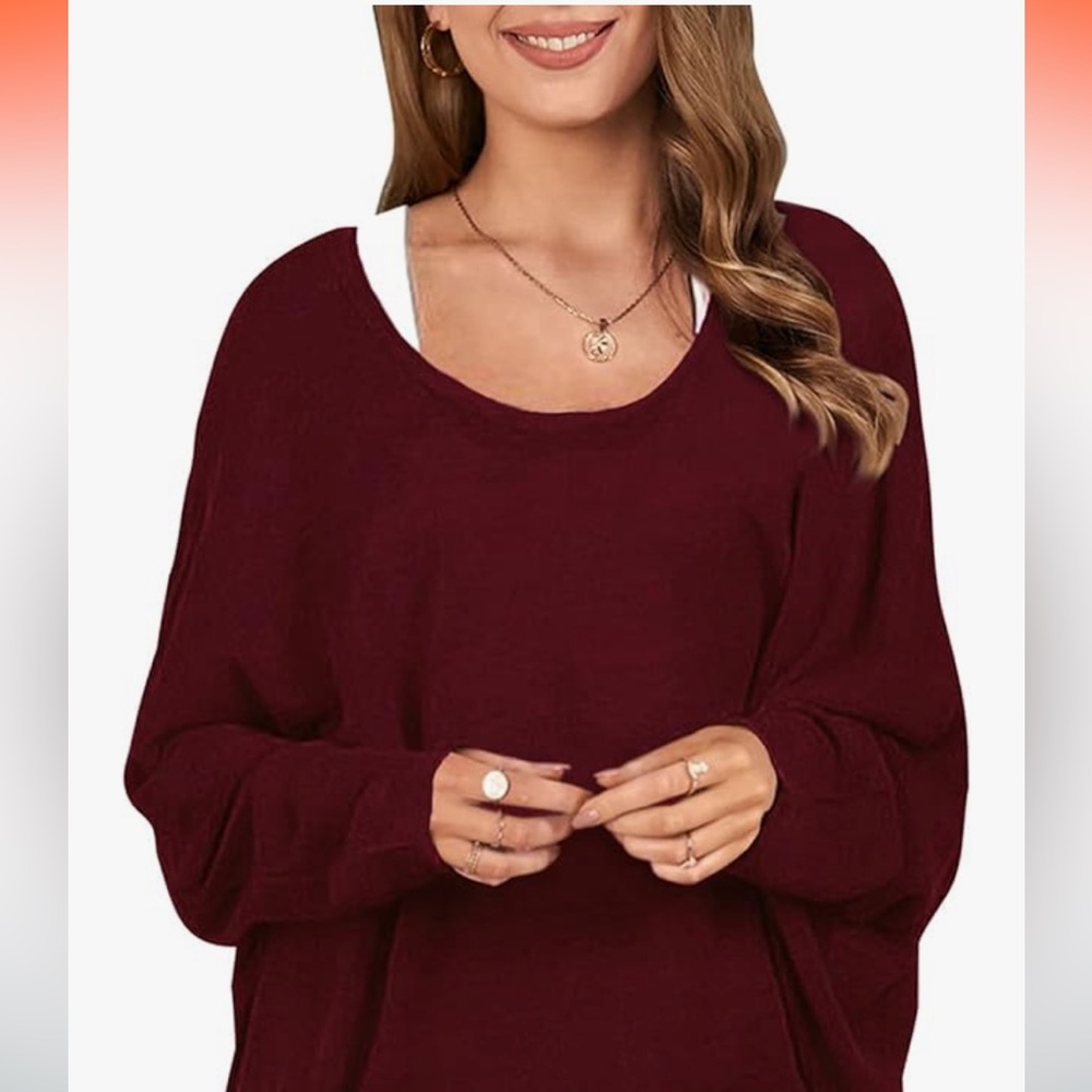 Zanzea Women's Deep Red Crew Neck Sweater